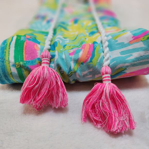 Lilly Pulitzer Dress XS Swim Cover Up Hooded Hoodie Tassel Neon Green Pink - Picture 9 of 15